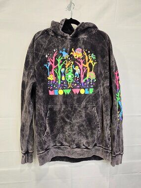Meow Wolf Sweater Gray And Neon Under Water Details Size Large Hood